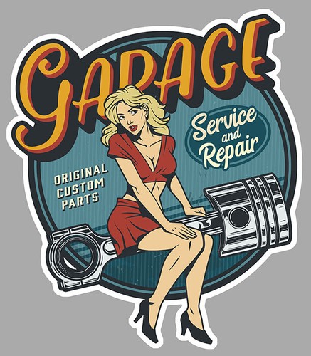 Sticker pin vintage garage - up,